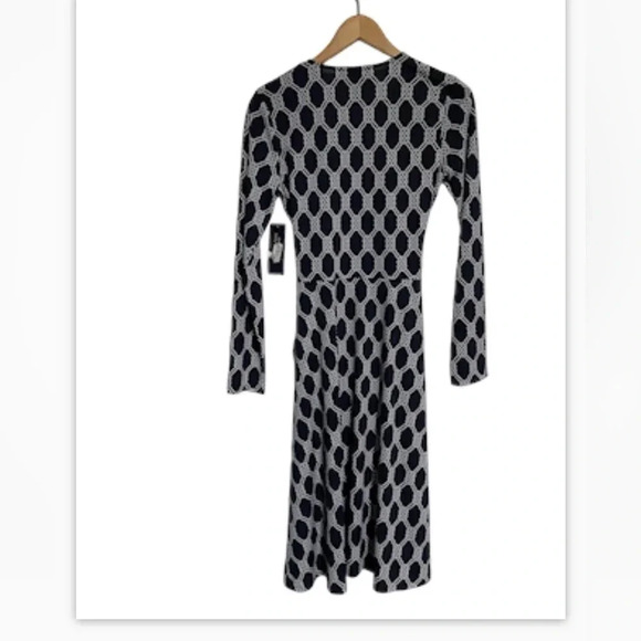 Navy Blue White Chain Link True Wrap Dress Small Timeless Classic Party Career - Picture 3 of 13